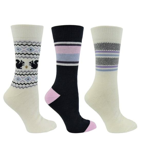 Polar Heat Women’s Brushed Acrylic Heat Series Winter Socks, 3 Pack Cozy Winter Socks, Squirrel White Pink