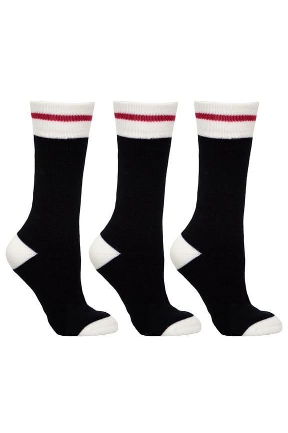 Polar Heat Women’s Brushed Acrylic Heat Series Winter Socks, 3 Pack Cozy Winter Socks, Stripe Black