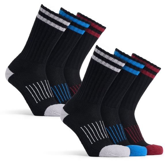 Polar Heat Nanuuq Cotton Socks for Men, 6 Pairs Cushioned Arch Support Crew Socks, Black