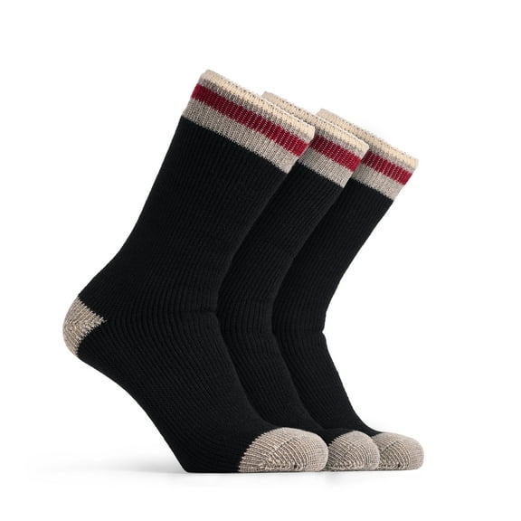 Polar Heat Nanuuq Men’s High Performance Acrylic Wool Boot Socks, 3 Pack Thermal Winter Long Socks, Black Red