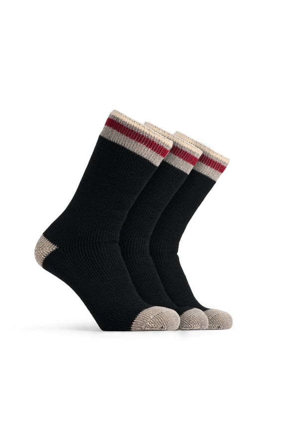 Men’s High Performance Acrylic Wool Boot Socks, 3 Pack Thermal Winter Long Socks, Black Red