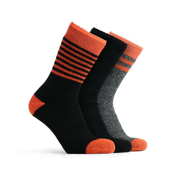 Polar Heat Nanuuq Men’s High Performance Acrylic Wool Boot Socks, 3 Pack Thermal Winter Long Socks, Black Blaze