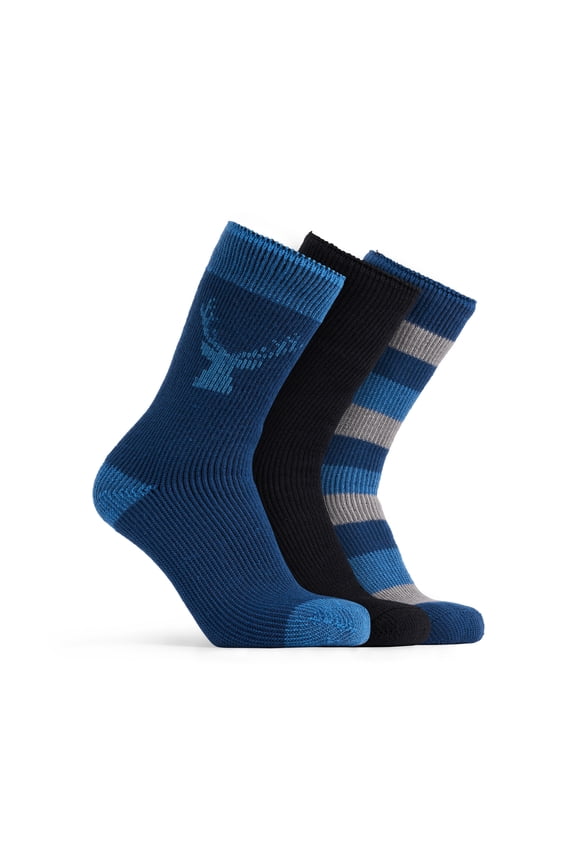 Men’s High Performance Acrylic Wool Boot Socks, 3 Pack Thermal Winter Long Socks, Black Blue