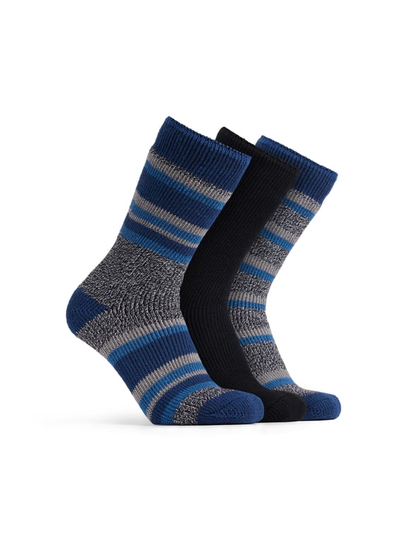 Men’s High Performance Crew Socks, 3 Pairs Long Acrylic Wool Socks, Black Mix Navy