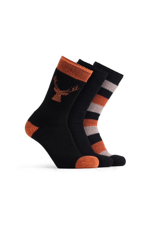Men’s High Performance Crew Socks, 3 Pairs Long Acrylic Wool Socks, Black Orange