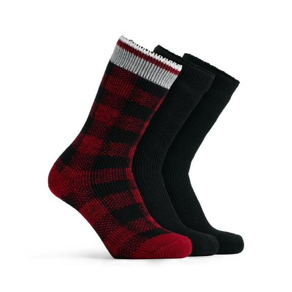 Polar Heat Nanuuq Men’s High Performance Acrylic Wool Boot Socks, 3 Pack Thermal Winter Long Socks, Black Red