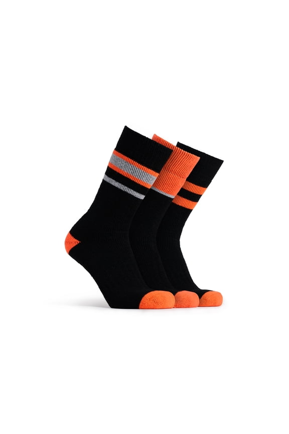 Men’s Winter Weight Spandex Wool Socks, 3 Pack Cushioned Thermal Winter Socks, Black Blaze