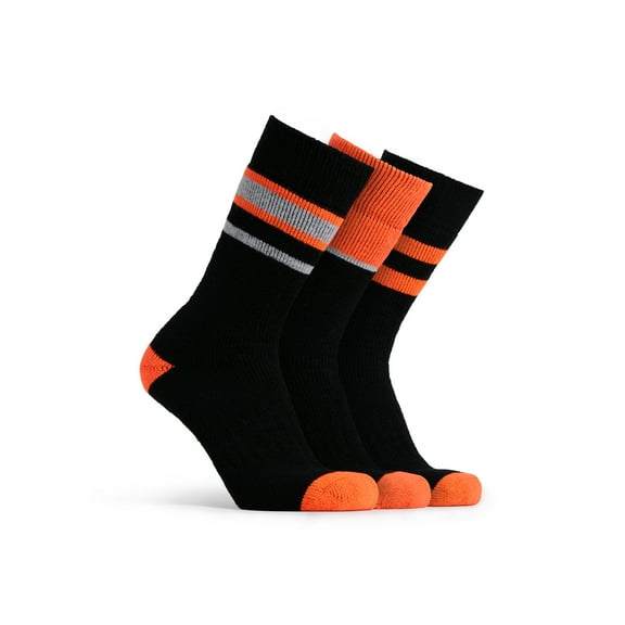 Polar Heat Nanuuq Men’s Winter Weight Spandex Wool Socks, 3 Pack Cushioned Thermal Winter Socks, Black Blaze