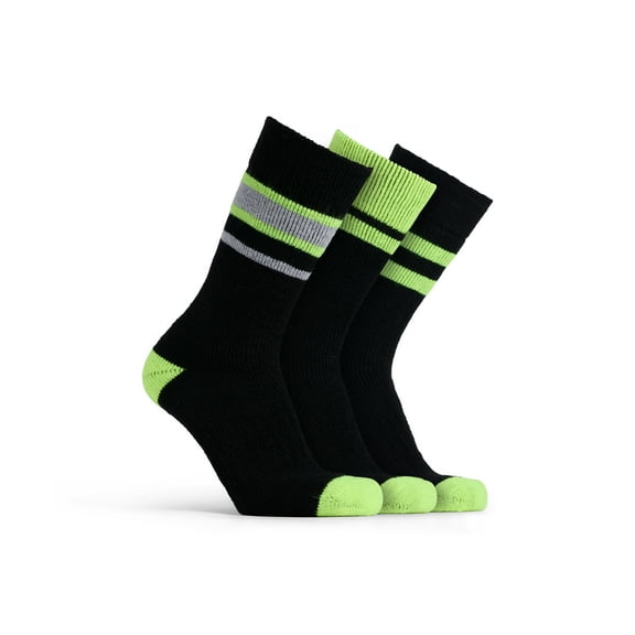 Polar Heat Nanuuq Men’s Winter Weight Spandex Wool Socks, 3 Pack Cushioned Thermal Winter Socks, Black Lime