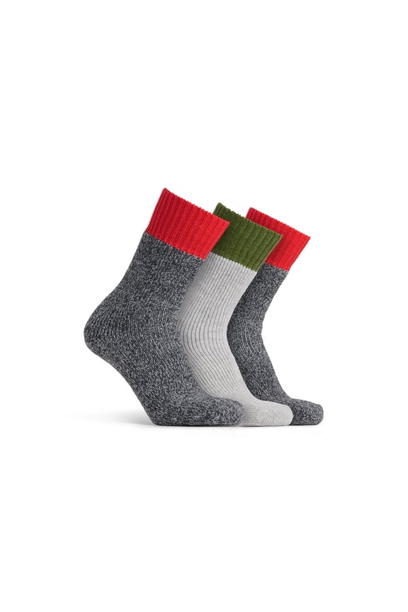 Men’s Winter Weight Spandex Wool Socks, 3 Pack Cushioned Thermal Winter Socks, Black Mix Grey