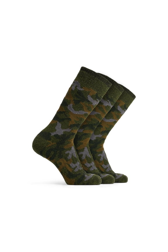 Wool Crew Socks, Cushioned Socks for Men, Khaki, 3 Pairs