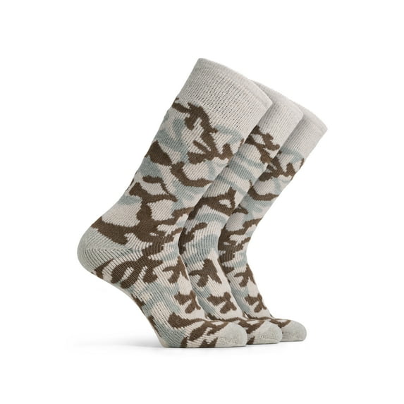 Polar Heat Nanuuq Men’s Winter Weight Spandex Wool Socks, 3 Pack Cushioned Thermal Winter Socks, Sand