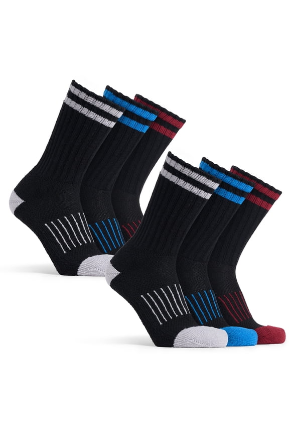 Men’s Northern Cotton Boot Socks, 6 Pairs Cushioned Arch Support Winter Thermal Socks, Black