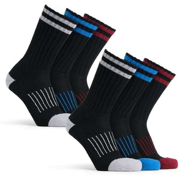 Polar Heat Nanuuq Men’s Northern Cotton Boot Socks, 6 Pairs Cushioned Arch Support Winter Thermal Socks, Black