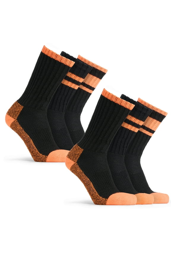 Men’s Northern Cotton Boot Socks, 6 Pairs Cushioned Arch Support Winter Thermal Socks, Black Blaze