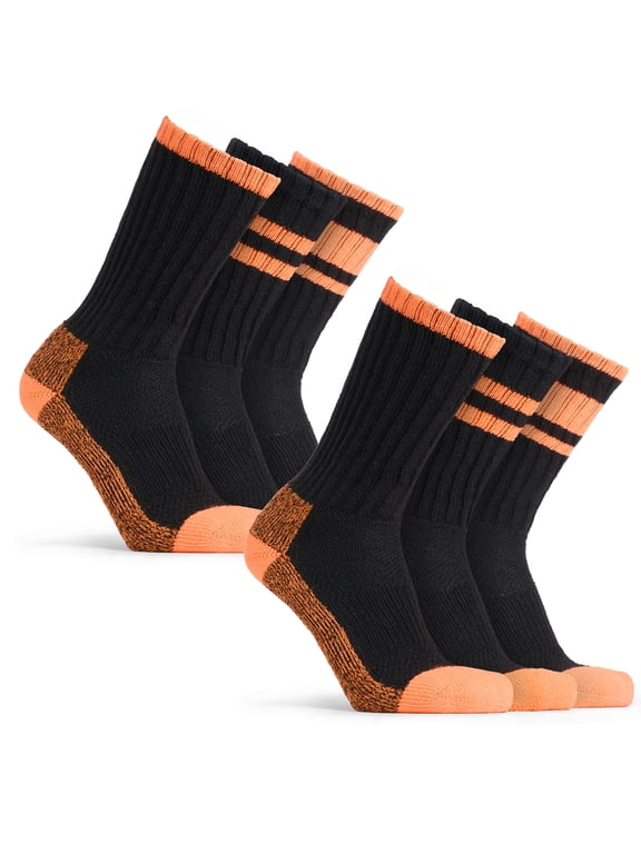 Cotton Socks for Men, 6 Pairs Cushioned Arch Support Crew Socks, Black Blaze