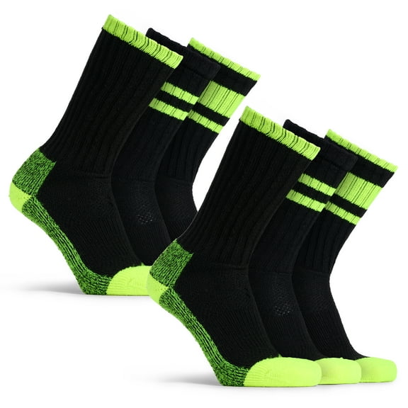 Polar Heat Nanuuq Men’s Northern Cotton Boot Socks, 6 Pairs Cushioned Arch Support Winter Thermal Socks, Black Lime
