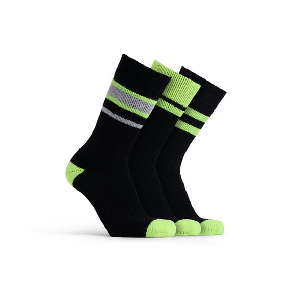 Polar Heat Nanuuq Wool Crew Socks, Cushioned Socks for Men, Black Lime, 3 Pairs