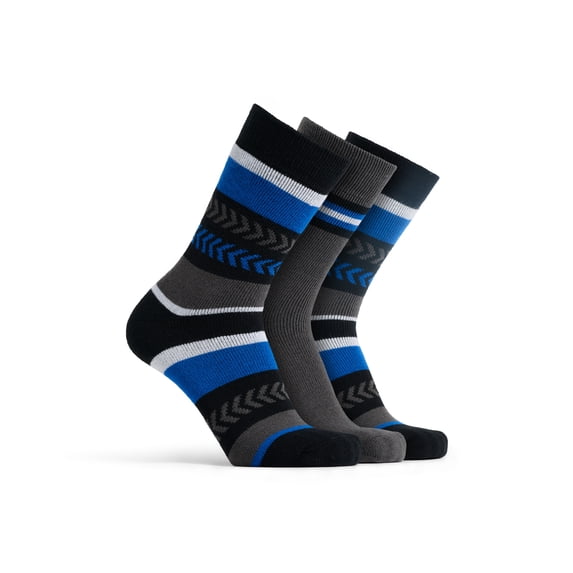 Polar Heat Socks for Men, 3 Pairs Spandex-Polyester Acrylic Crew Socks, Black/Blue, Size 7-12