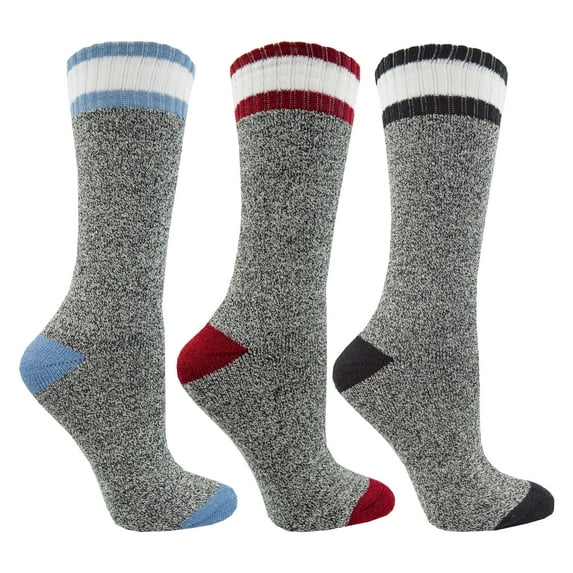 Polar Heat Women’s Winter Weight Cotton Socks, 3 Pack Twist Thermal Crew Socks, Black/Mix
