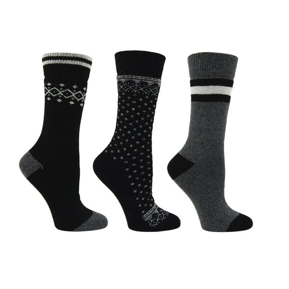 Polar Heat Women’s Winter Weight Wool Socks, 3 Pack Cozy Thermal Socks, Star Pattern Black