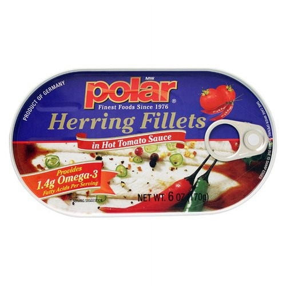 Polar Herring Fillets, in Hot Tomato Sauce, 6 Oz (Pack of 14)