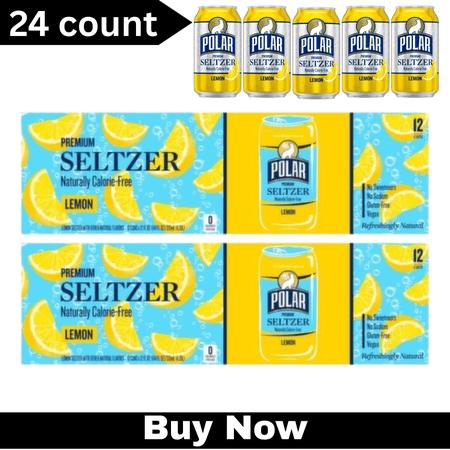 Polar Lemon Premium Seltzer – 12 fl oz Cans, 24 Pack – Crisp & Refreshing Sparkling Water