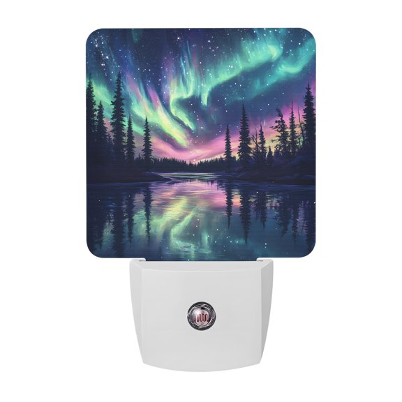Polar Lights Night Lights, Lake Reflection Landscape Nature Forest Smart Auto Dusk to Dawn Sensor Nightlights Plug-in Nightlight for Bedroom Bathroom Living Room Kitchen Hallway