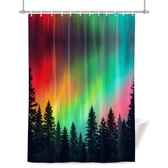Polar Lights Shower Curtains for Bathroom, Nature Forest Dreamy Sky Pine Trees Waterproof Fabric Shower Curtain for Bathroom Bathtub Decoration, Machine Washable 36"x72"