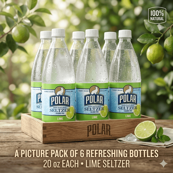 Polar Lime Seltzer, 20 fl oz Plastic Bottles 6 Pack