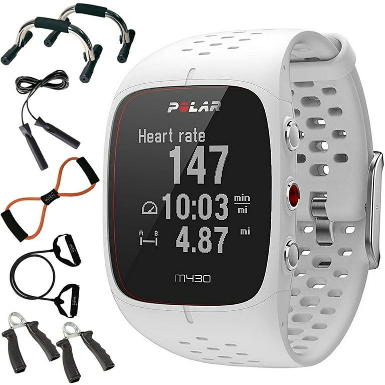 Polar M430 GPS Running Watch White Sharper Image 7 in 1 Total Resistance Fitness Kit