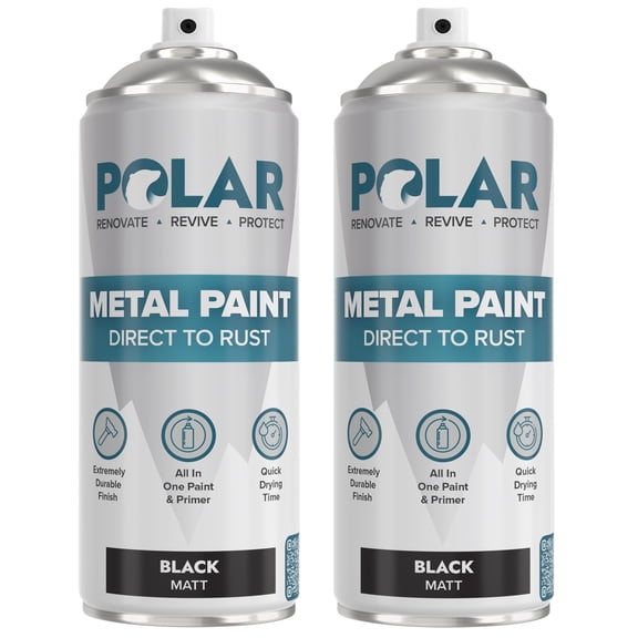 Polar Matte Black Direct to Rust Spray Paint, 13.5 Fl Oz, 2 Pack