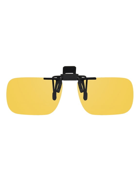 Polar Optics Unisex Flip Up Night Driver Rectangle Clip Ons, Black/Yellow