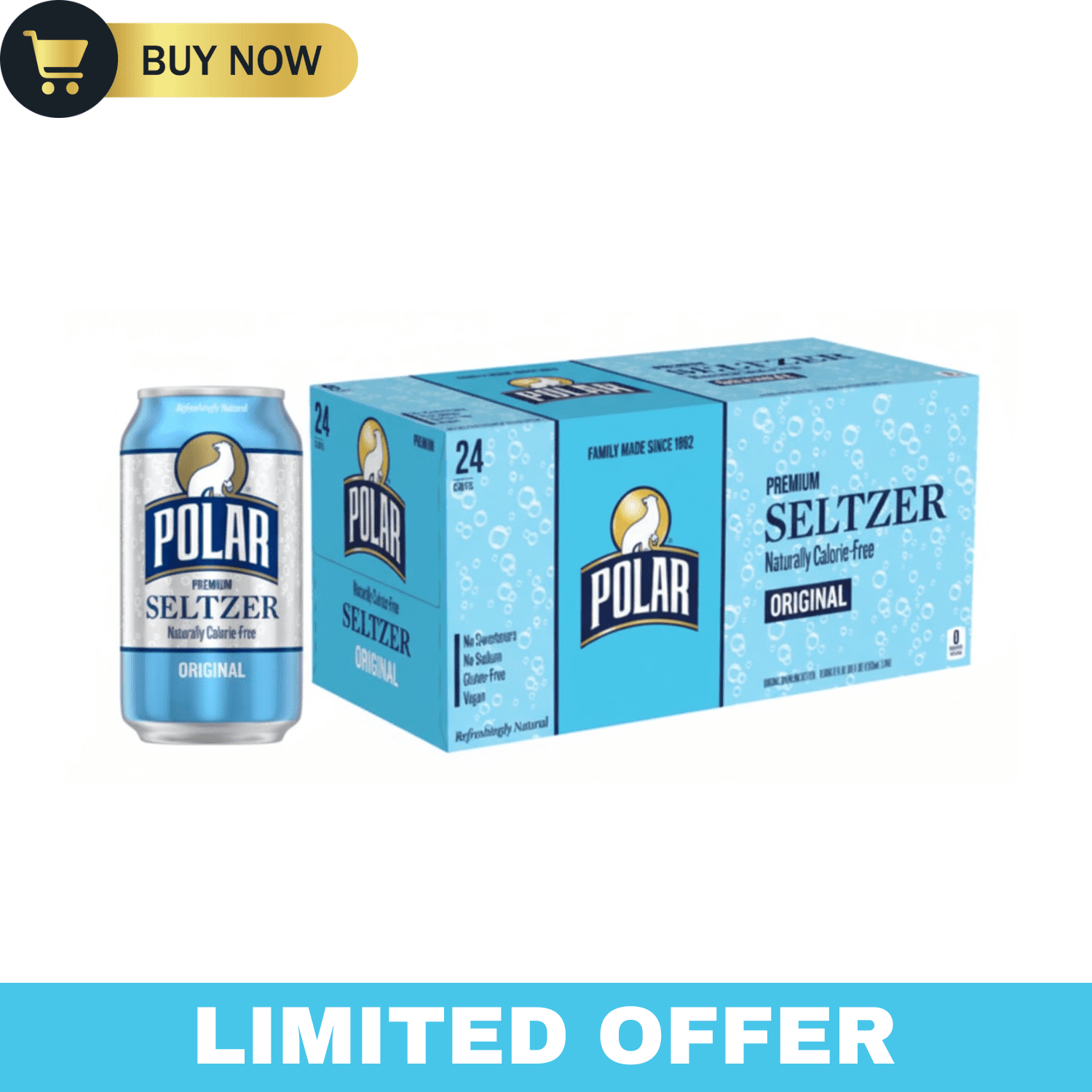 Polar Original Seltzer 💧 Naturally Flavored Sparkling Water, 12 fl oz Cans – Pack of 24