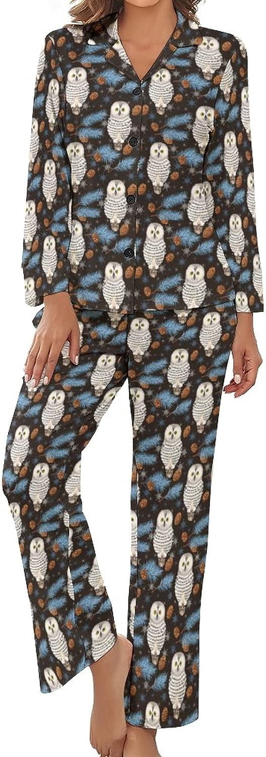 Polar Owl Women's Pajamas Set Button Down Sleepwear PJ Set Loungewear