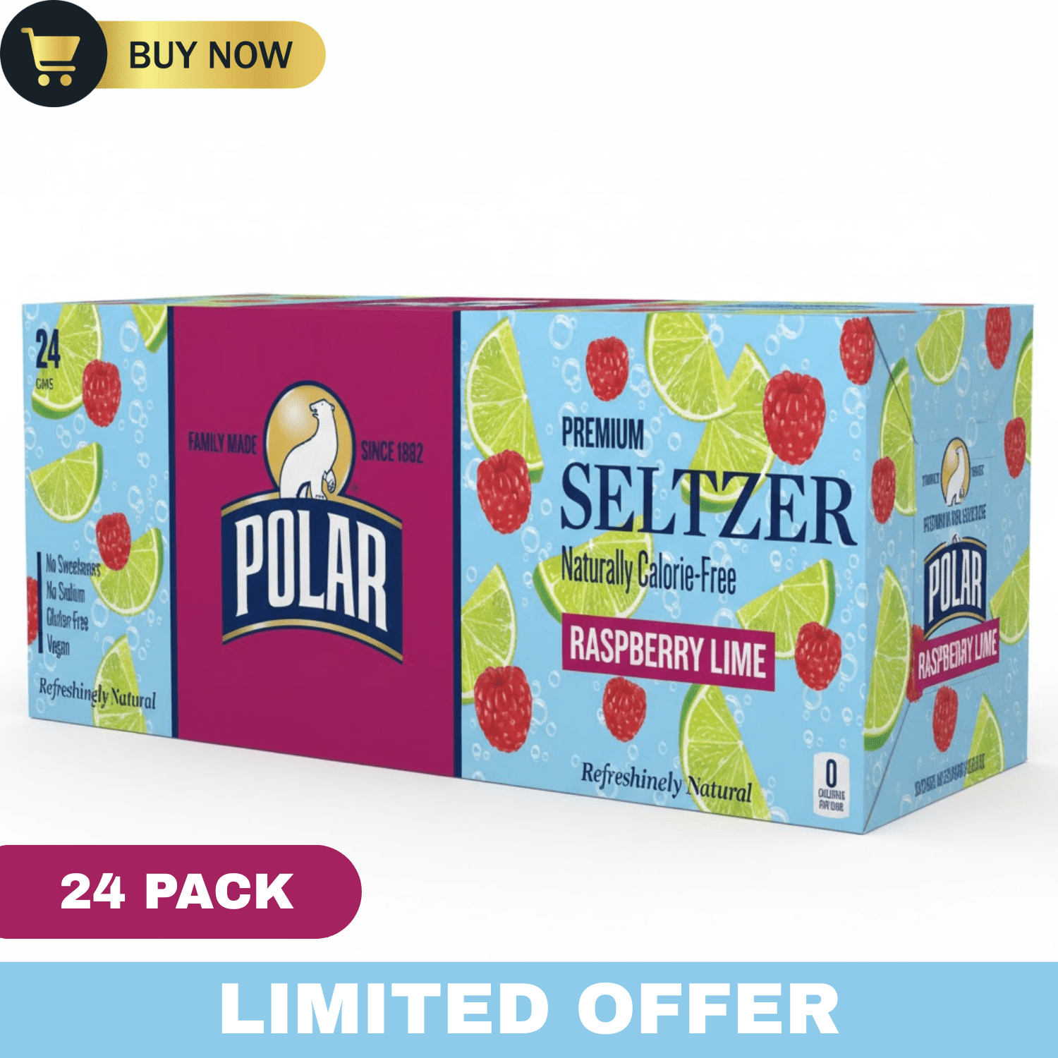 Polar Raspberry Rose Polar Premium Raspberry Lime Seltzer, 12 fl oz Cans, 24 Pack - Walmart.com