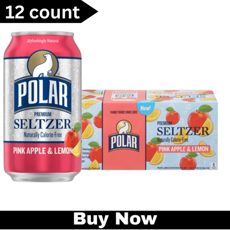 Polar Premium Seltzer Crisp Pink Apple & Zesty Lemon – 12 fl oz Cans, 12 Pack – Refreshing Sparkling Water