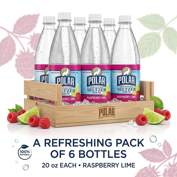 Polar Raspberry Lime Seltzer, 20 fl oz Plastic Bottles Pack of 6