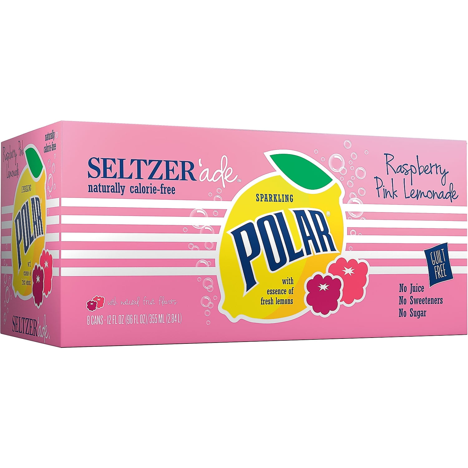 Polar Raspberry Pink Lemonade Seltzer'ade Water, 12 Fl Oz, 24 Count