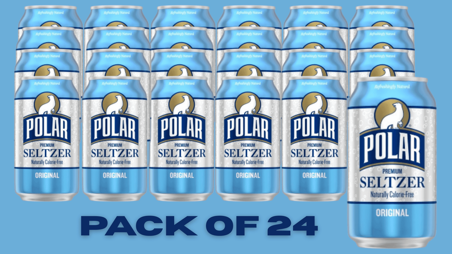 Polar Seltzer, Original Seltzer Water – 24 Cans (12 fl oz Each), Naturally Calorie-Free Sparkling Water