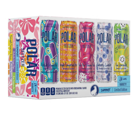 Polar Seltzer Summer Variety Pack Sparkling Water, 24 Cans, Naturally Calorie Free, No Sugar Added