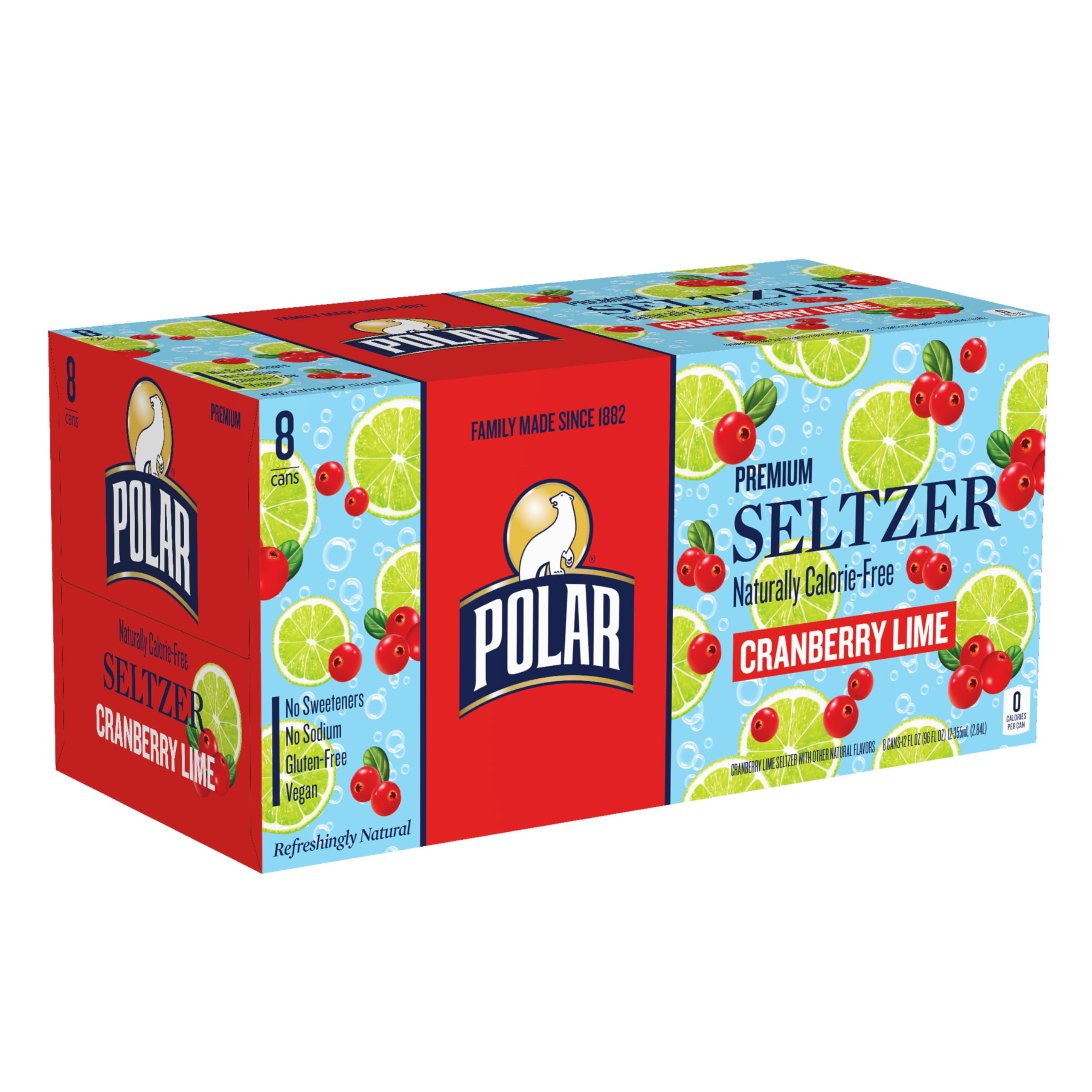 Polar Seltzer Water Cranberry Lime, 12 Fl Oz Cans, 8Pk