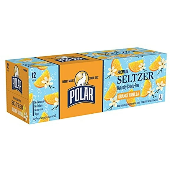 Polar Seltzer Water Orange Vanilla, 12 Fl Oz Cans, 12 Pack