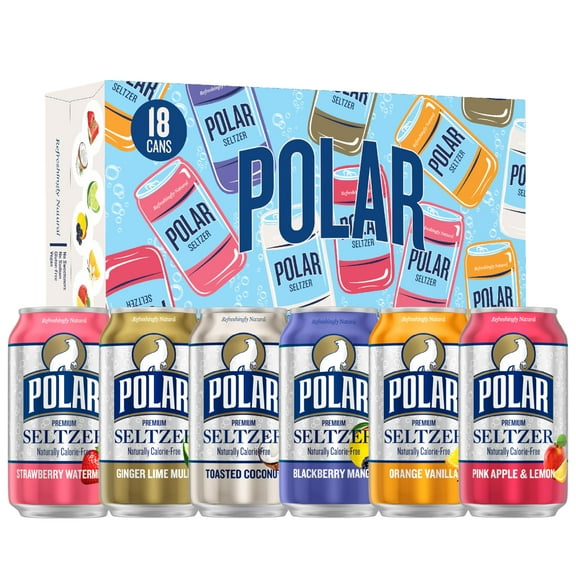 Polar Seltzer Water Sampler Variety Pack, 12 fl oz cans, 18 pack