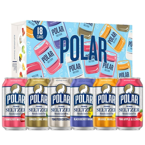 Polar Seltzer Water Sampler Variety Pack, 12 fl oz cans, 18 pack