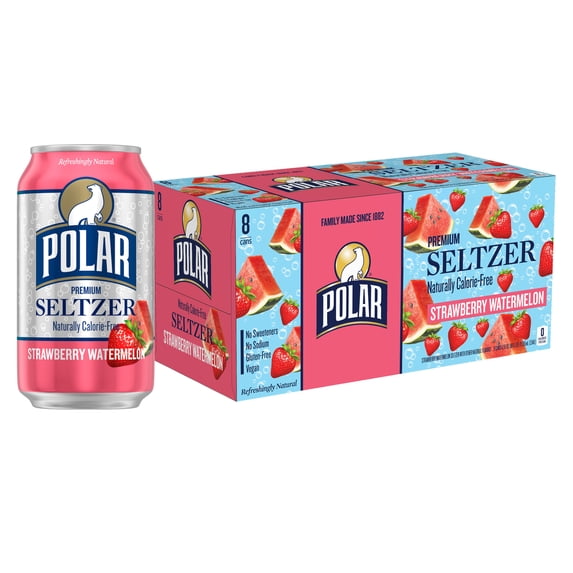Polar Zero Calorie Strawberry Watermelon Sparkling Seltzer Water, 12 fl oz, 8 Pack Cans