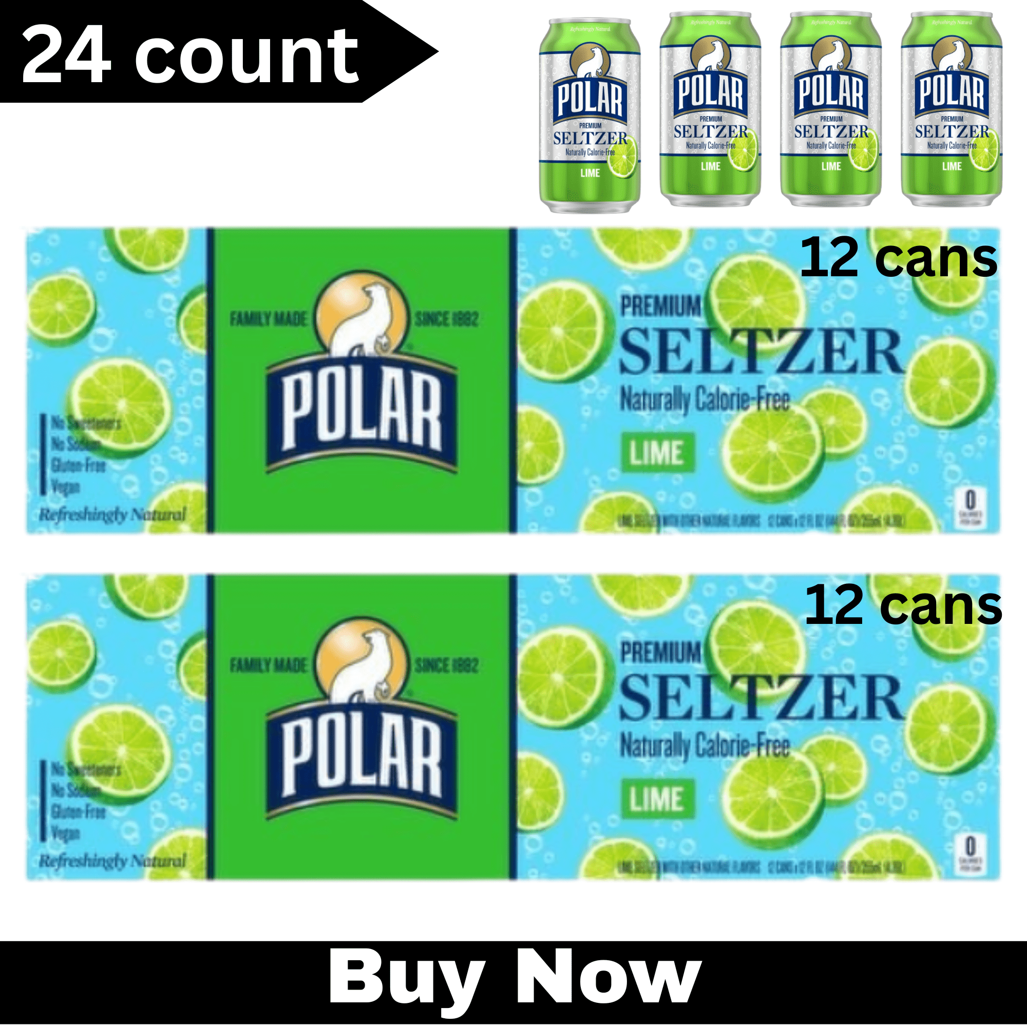 Polar Seltzer Zesty Lime Sparkling Water – 12 fl oz Cans, 24 Pack – Refreshing Sparkling Beverage