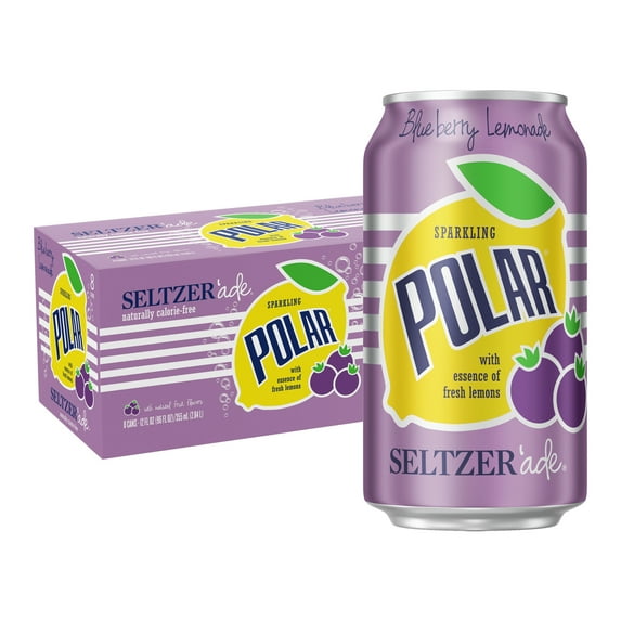 Polar Zero Calorie Blueberry Lemonade Sparkling Seltzer Water, 12 fl oz, 8 Pack Cans