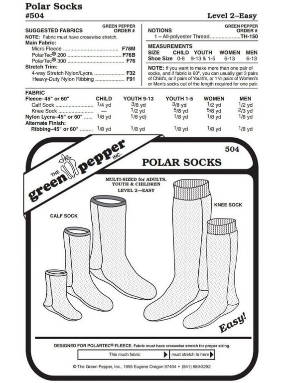 Polar Socks #504 For Adults and Children Slipper Sock Socks Sewing Pattern (Pattern Only)
