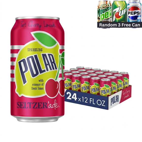 Polar Sparkling Seltzer Tart Cherry Limeade, 12 oz Cans, 24 Pack